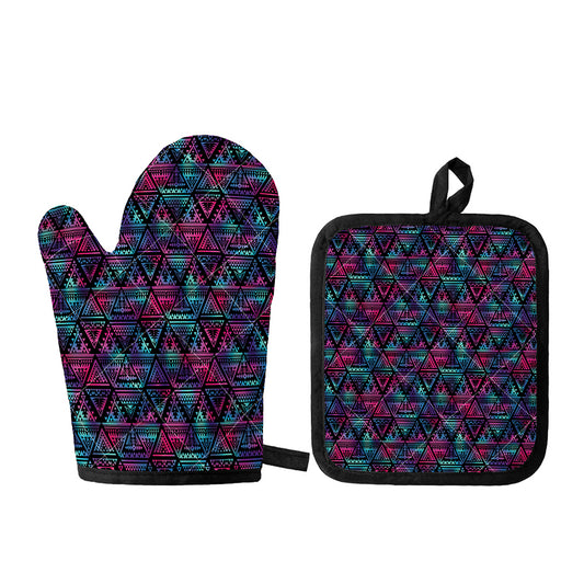 Triangle Ethnic Navajo Pattern Print Oven Mitt And Pot Holder Set