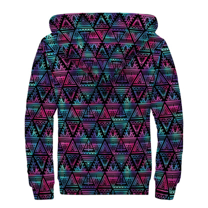 Triangle Ethnic Navajo Pattern Print Sherpa Lined Zip Up Hoodie