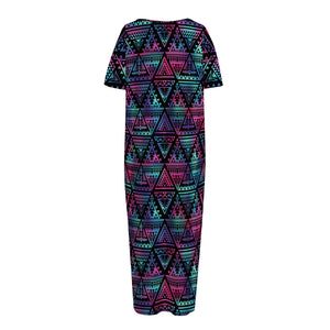 Triangle Ethnic Navajo Pattern Print Short Sleeve Long Nightdress