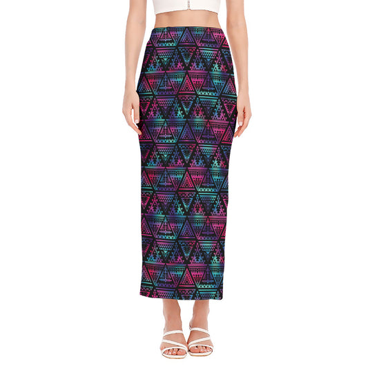 Triangle Ethnic Navajo Pattern Print Side Slit Maxi Skirt