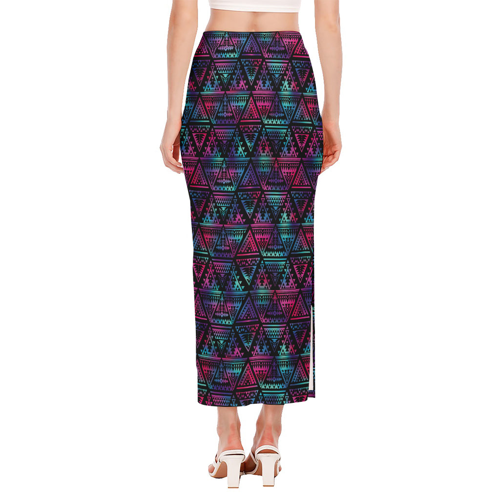 Triangle Ethnic Navajo Pattern Print Side Slit Maxi Skirt