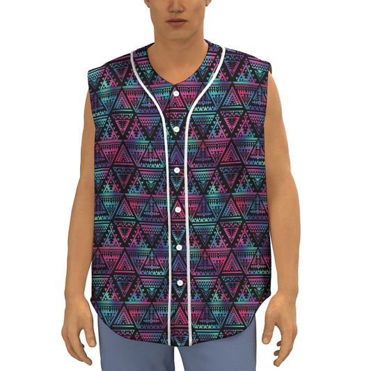 Triangle Ethnic Navajo Pattern Print Sleeveless Baseball Jersey