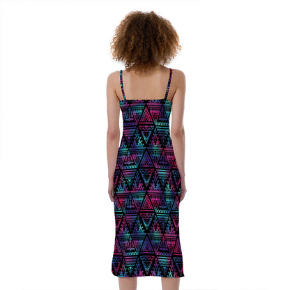 Triangle Ethnic Navajo Pattern Print Slim Fit Midi Cami Dress