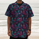 Triangle Ethnic Navajo Pattern Print Textured Short Sleeve Shirt