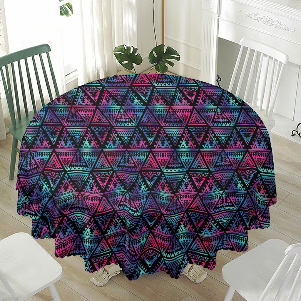 Triangle Ethnic Navajo Pattern Print Waterproof Round Tablecloth