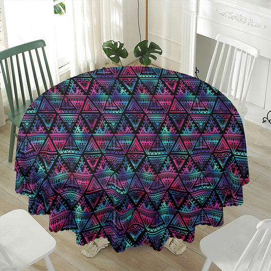 Triangle Ethnic Navajo Pattern Print Waterproof Round Tablecloth