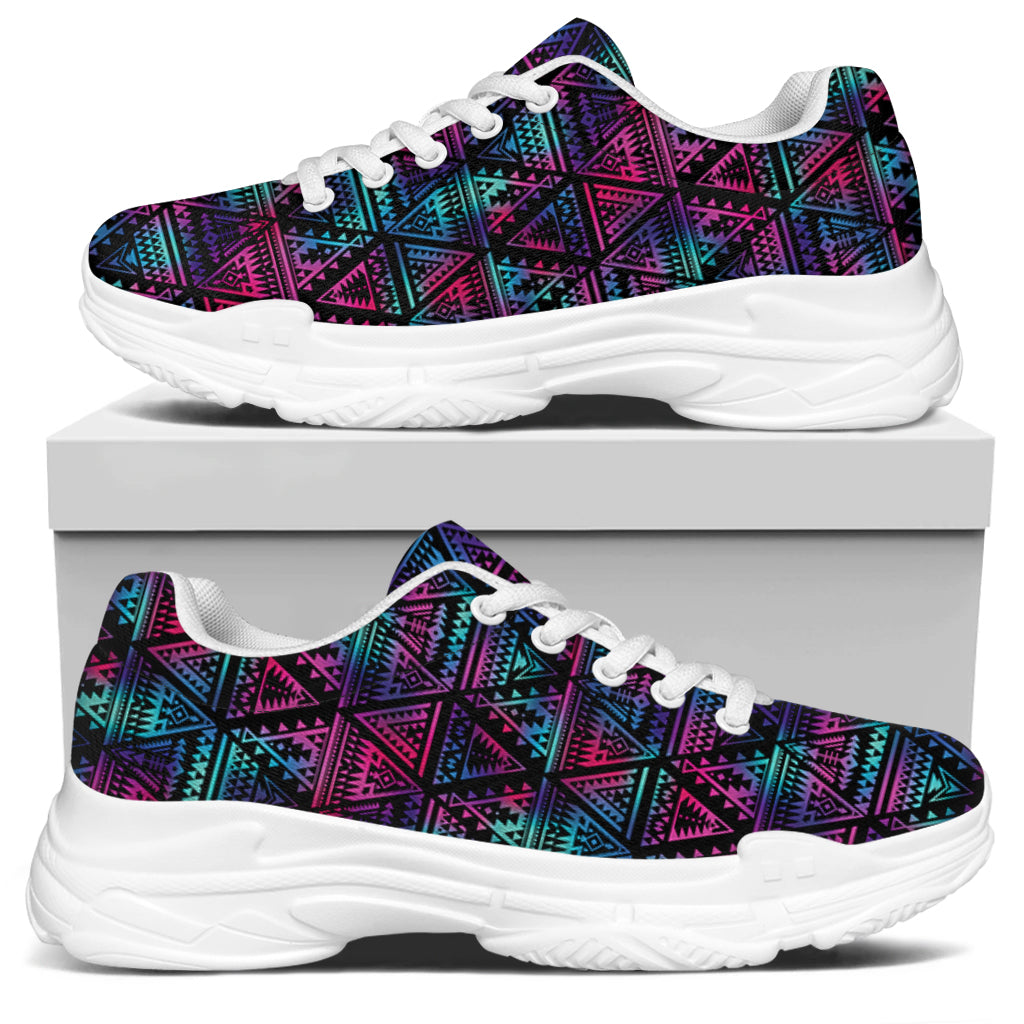 Triangle Ethnic Navajo Pattern Print White Chunky Shoes