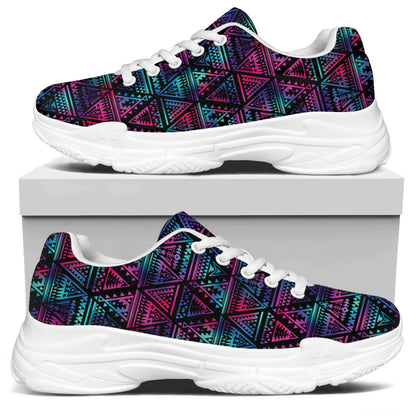 Triangle Ethnic Navajo Pattern Print White Chunky Shoes
