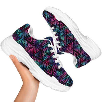 Triangle Ethnic Navajo Pattern Print White Chunky Shoes