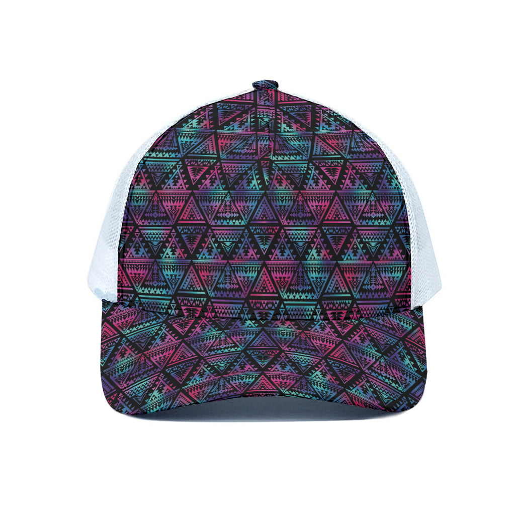 Triangle Ethnic Navajo Pattern Print White Mesh Trucker Cap