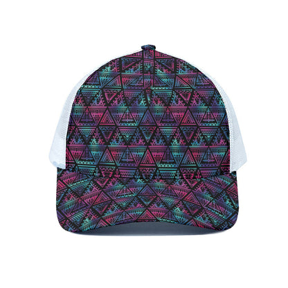 Triangle Ethnic Navajo Pattern Print White Mesh Trucker Cap