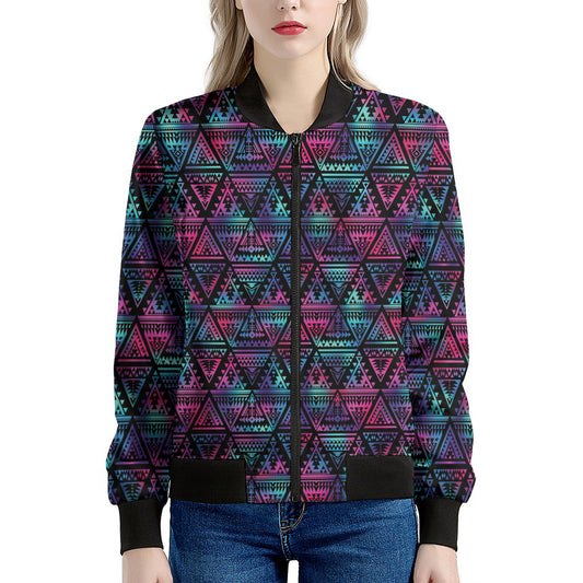 Triangle Ethnic Navajo Pattern Print Women's Bomber Jacket