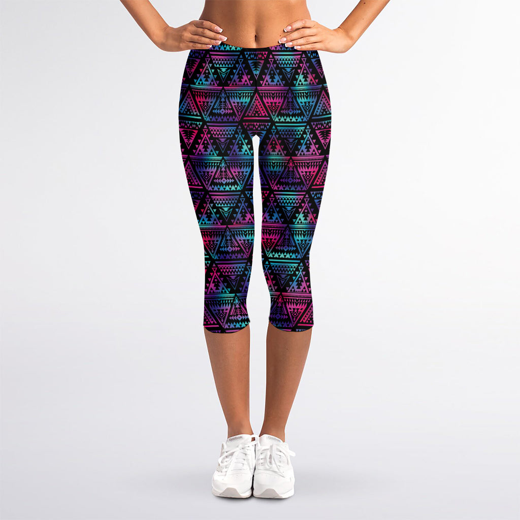 Triangle Ethnic Navajo Pattern Print Women's Capri Leggings