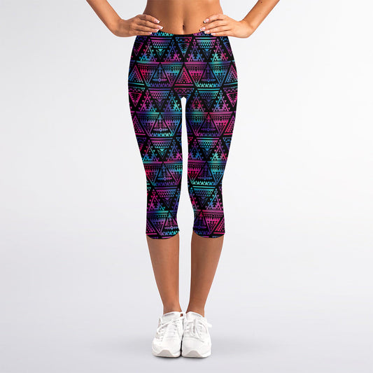 Triangle Ethnic Navajo Pattern Print Women's Capri Leggings
