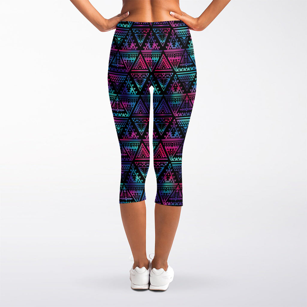 Triangle Ethnic Navajo Pattern Print Women's Capri Leggings