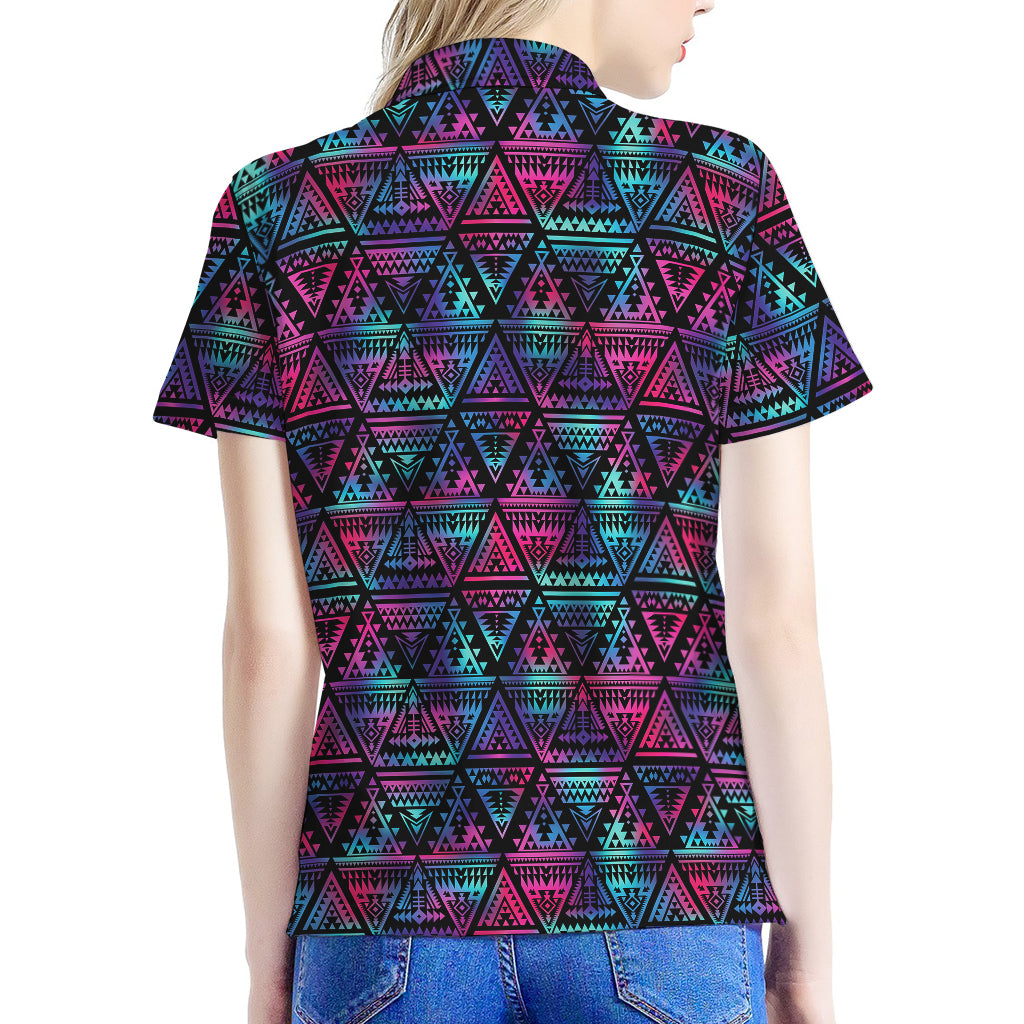 Triangle Ethnic Navajo Pattern Print Women's Polo Shirt