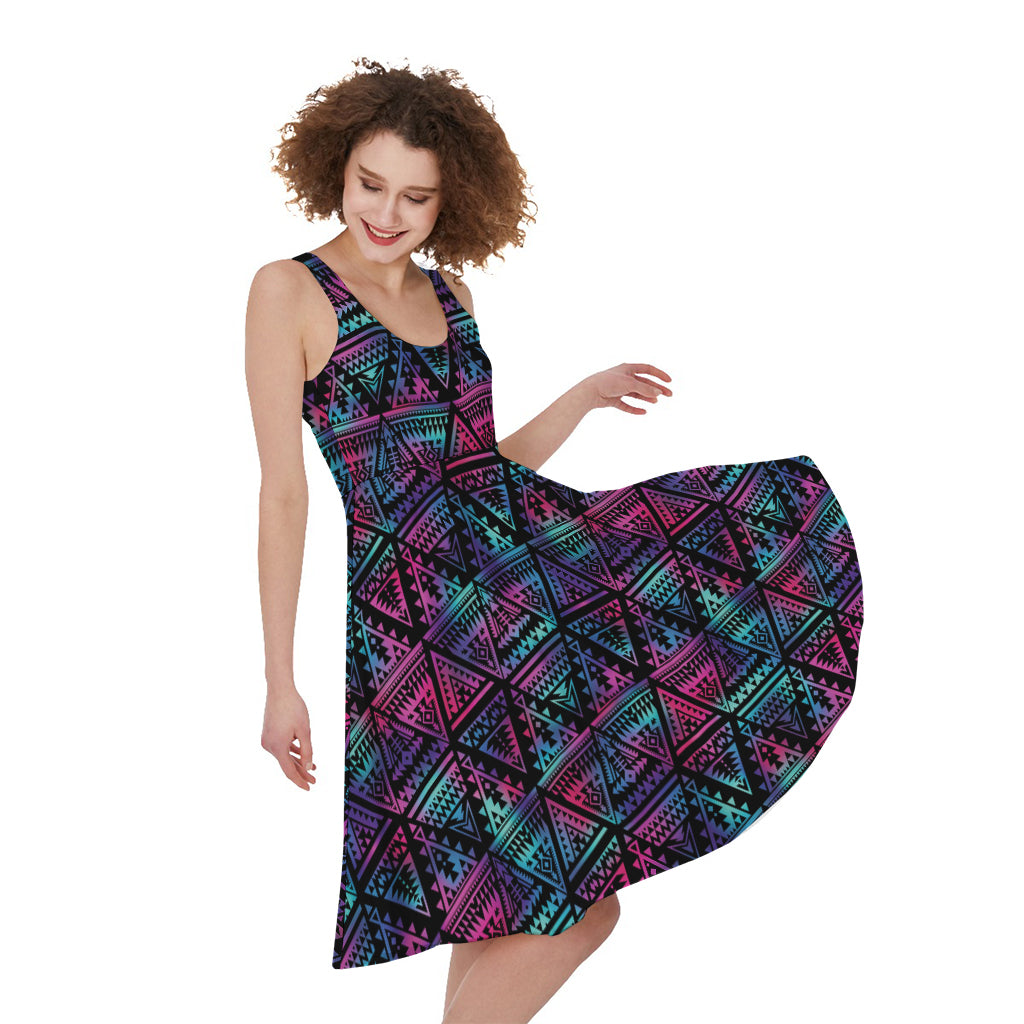 Triangle Ethnic Navajo Pattern Print Women's Sleeveless Dress
