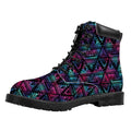 Triangle Ethnic Navajo Pattern Print Padded Collar Lace Up Boots
