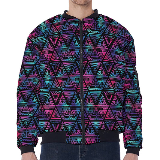 Triangle Ethnic Navajo Pattern Print Zip Sleeve Bomber Jacket