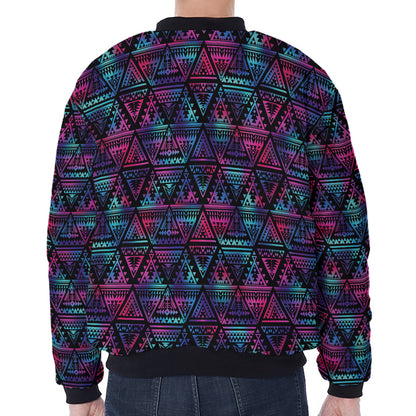 Triangle Ethnic Navajo Pattern Print Zip Sleeve Bomber Jacket