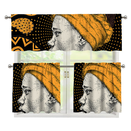 Tribal African Girl Print 3 Piece Kitchen Curtains