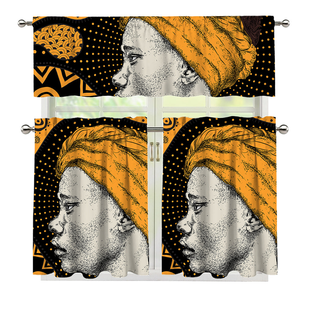 Tribal African Girl Print 3 Piece Kitchen Curtains