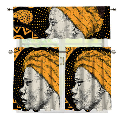 Tribal African Girl Print 3 Piece Kitchen Curtains