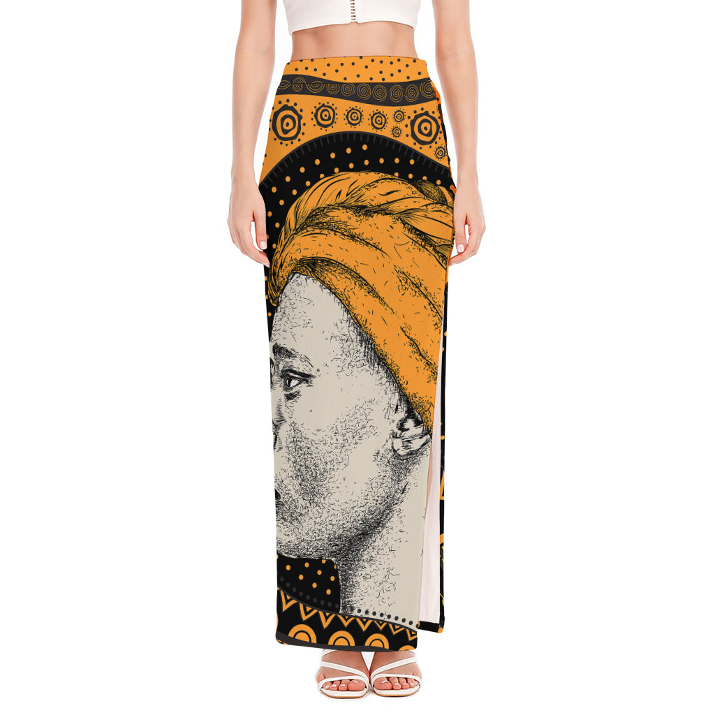 Tribal African Girl Print High Slit Maxi Skirt