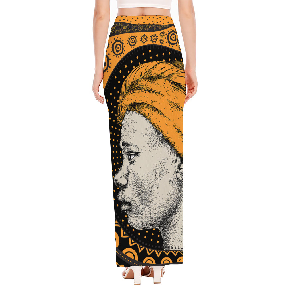 Tribal African Girl Print High Slit Maxi Skirt