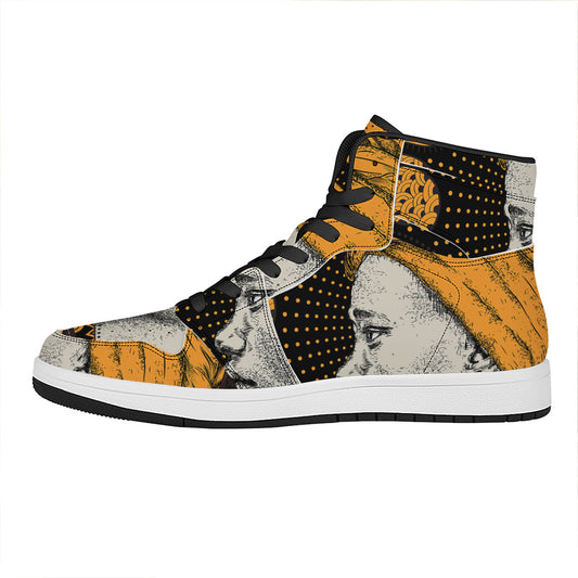 Tribal African Girl Print High Top Leather Sneakers