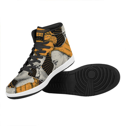 Tribal African Girl Print High Top Leather Sneakers