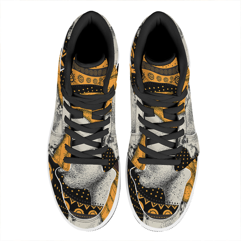 Tribal African Girl Print High Top Leather Sneakers