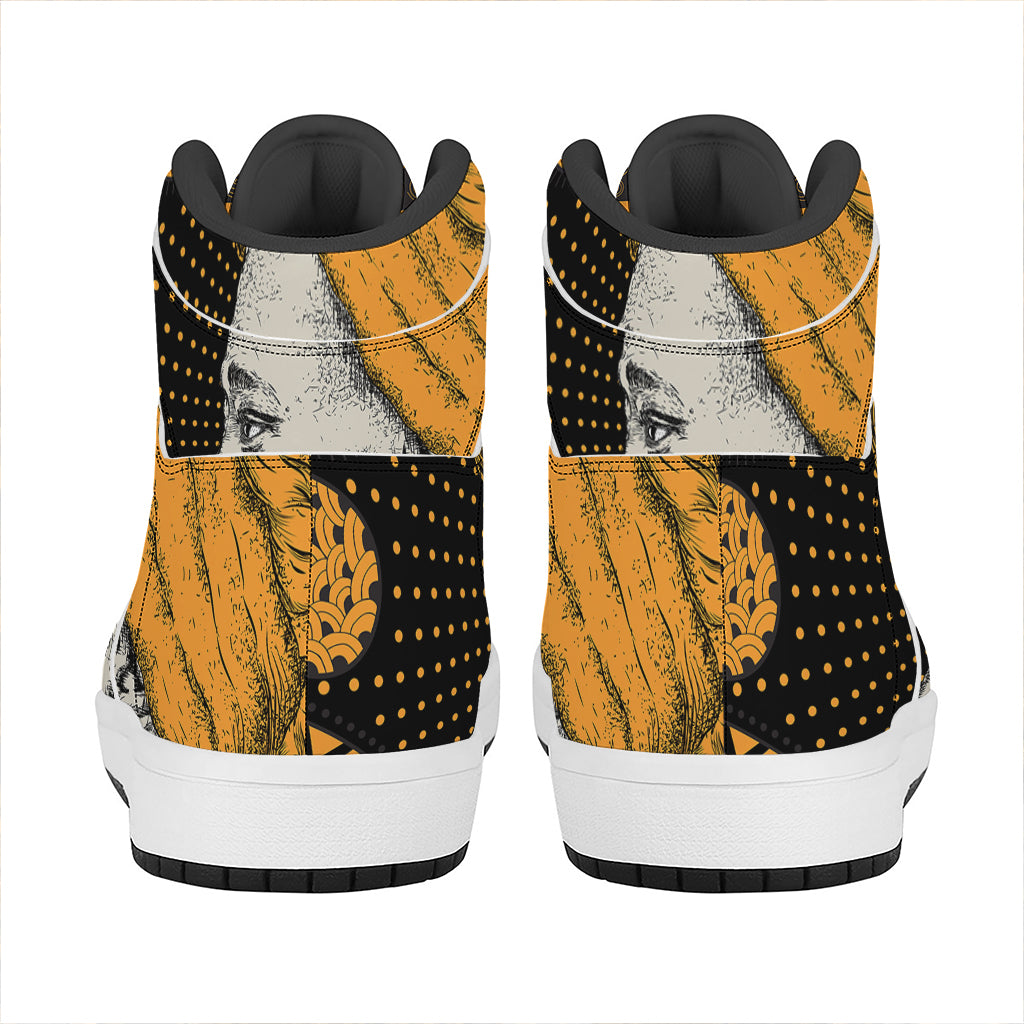 Tribal African Girl Print High Top Leather Sneakers
