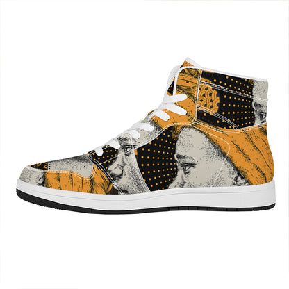 Tribal African Girl Print High Top Leather Sneakers