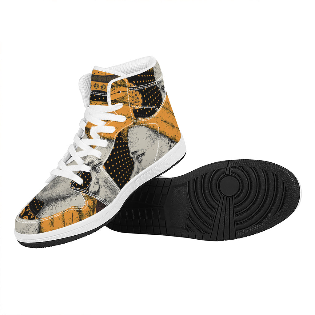 Tribal African Girl Print High Top Leather Sneakers