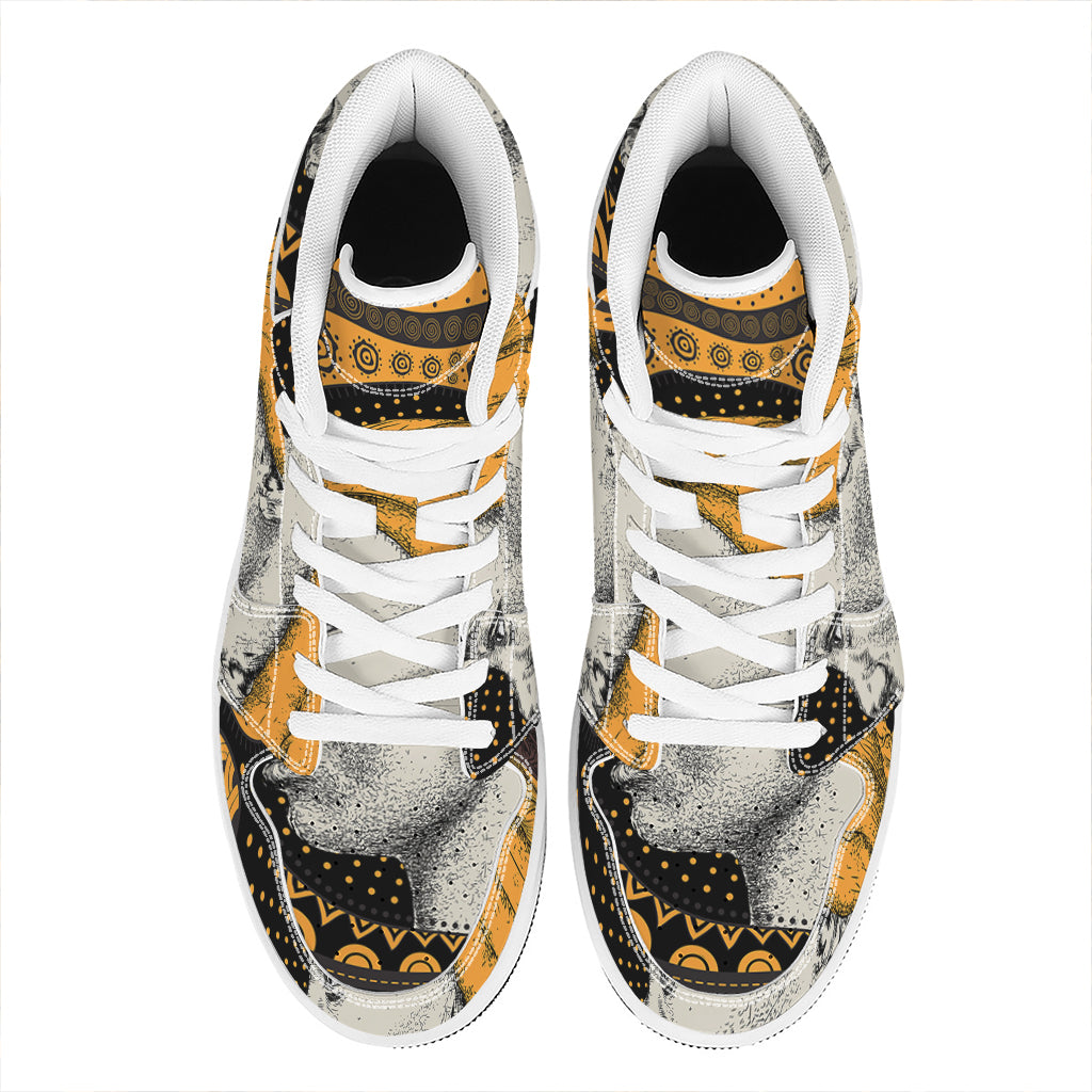 Tribal African Girl Print High Top Leather Sneakers