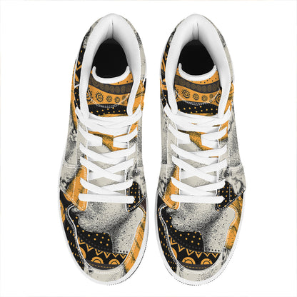 Tribal African Girl Print High Top Leather Sneakers