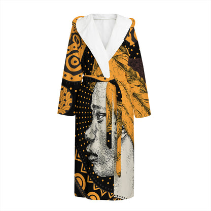Tribal African Girl Print Hooded Bathrobe