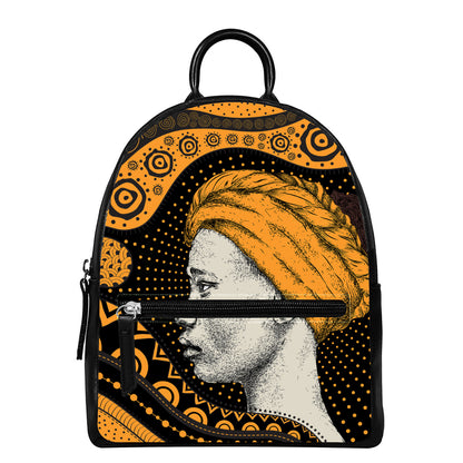 Tribal African Girl Print Leather Backpack