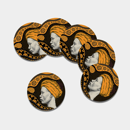 Tribal African Girl Print Leather Coaster Set