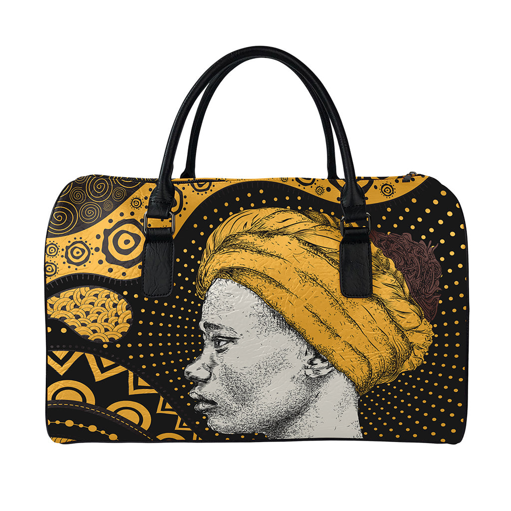 Tribal African Girl Print Leather Duffle Bag