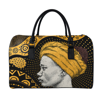 Tribal African Girl Print Leather Duffle Bag