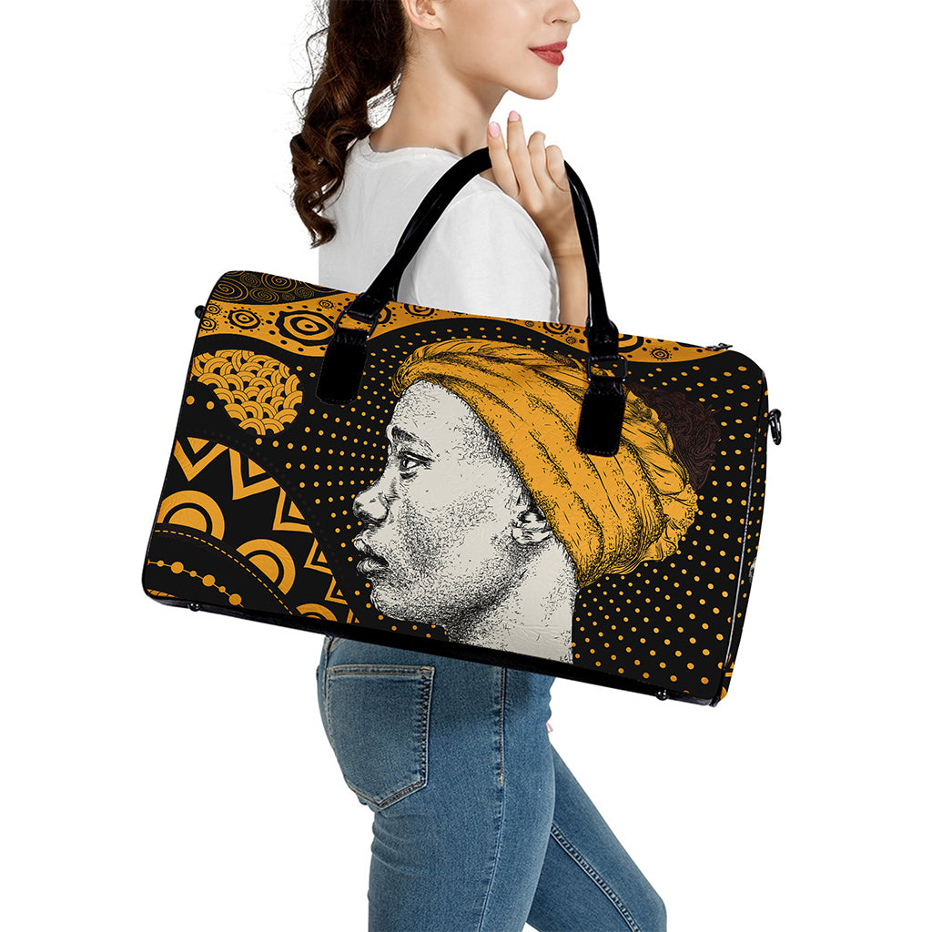 Tribal African Girl Print Leather Duffle Bag