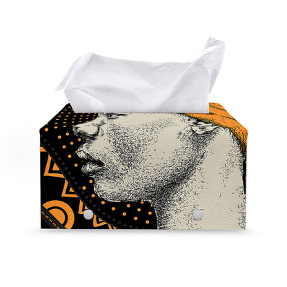 Tribal African Girl Print Leather Tissue Box Cover