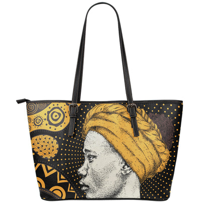 Tribal African Girl Print Leather Tote Bag