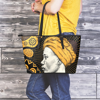 Tribal African Girl Print Leather Tote Bag