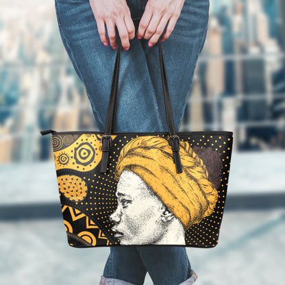 Tribal African Girl Print Leather Tote Bag