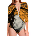 Tribal African Girl Print Long Sleeve Swimsuit