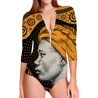 Tribal African Girl Print Long Sleeve Swimsuit