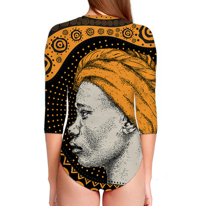 Tribal African Girl Print Long Sleeve Swimsuit